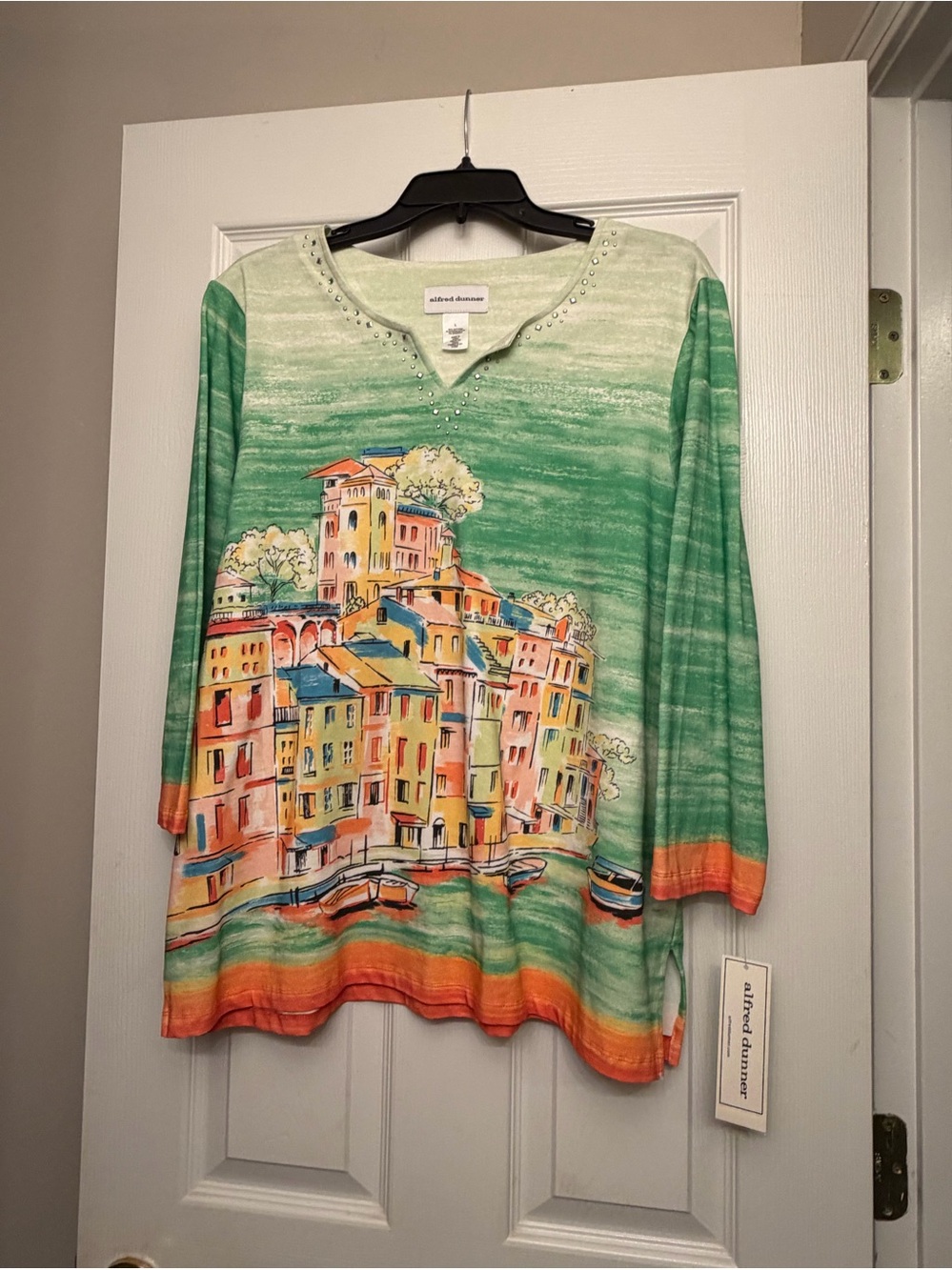 New: Alfred Dunner Green Scenic Print Long Sleeve Top